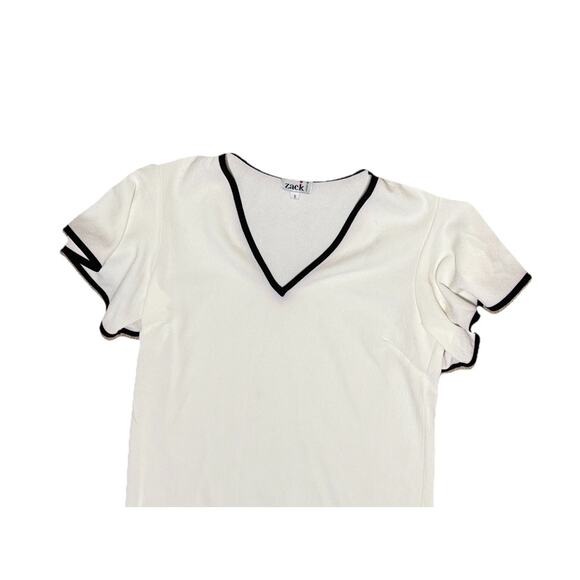 Zack London Flutter Sleeve Mini Dress Sz 6 Small White Black Contrast Trim Short - Picture 4 of 7